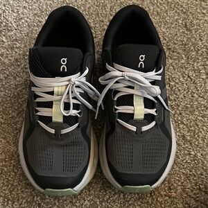 On Cloudrunner Running Black and Gray Sneakers with White Accents